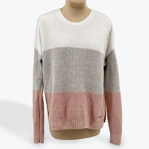 Hollister Colorblock Striped Crewneck Sweater Womens XS Cream Pink Gray